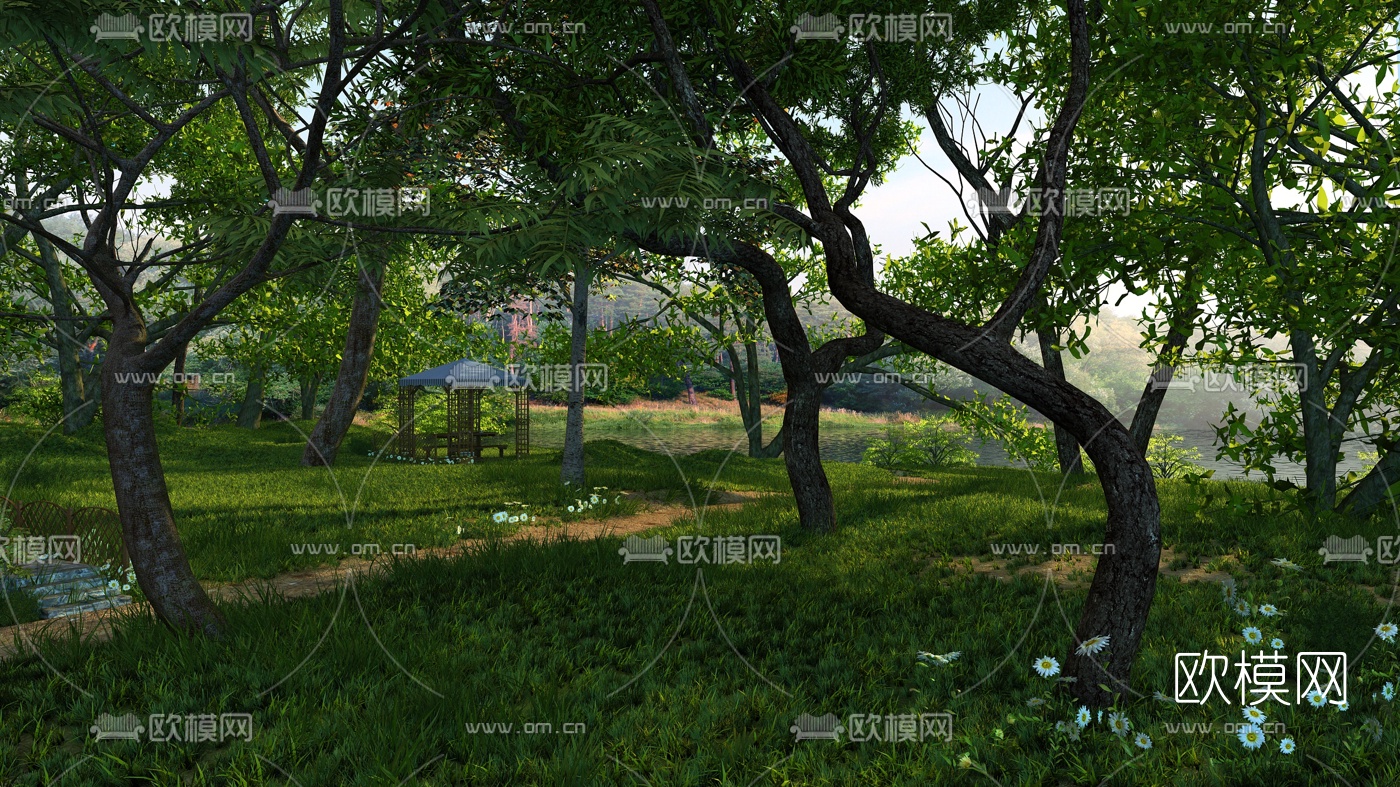 自然风山林湖泊景观3d模型下载