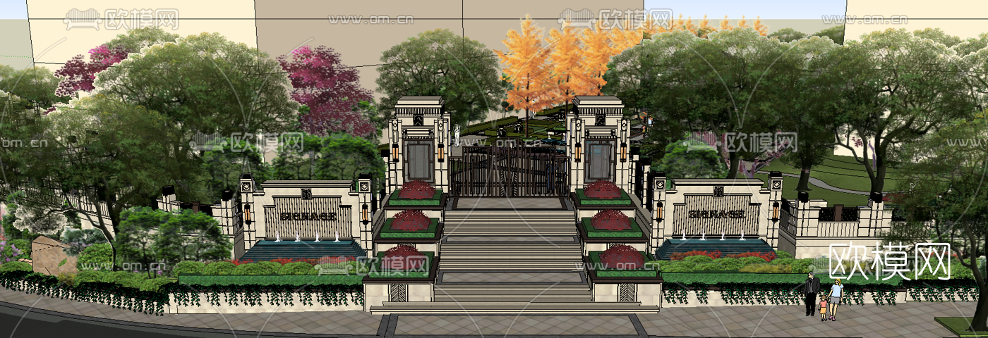 欧式住宅小区园林su模型下载（渲染图5）