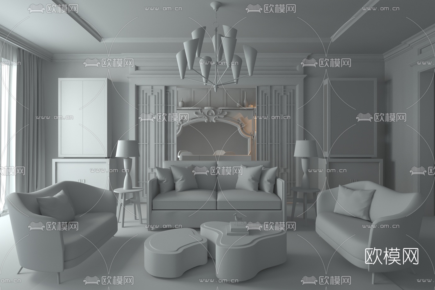 Vladimir Urgalkin设计 美式客厅3d模型下载（渲染图2）