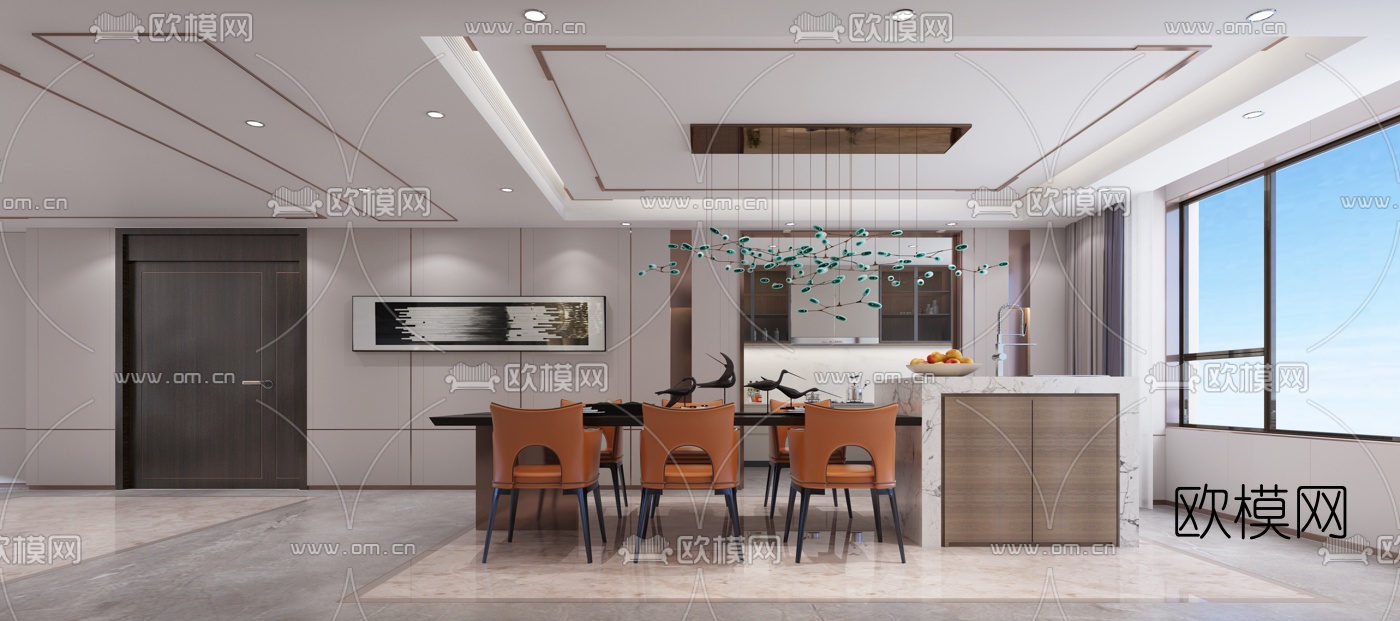 新中式客厅餐厅玄关3d模型