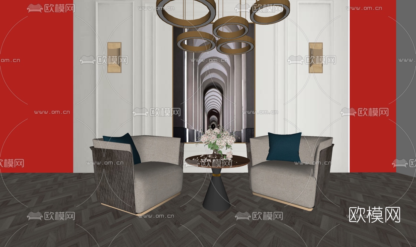 现代布艺休闲沙发su模型下载