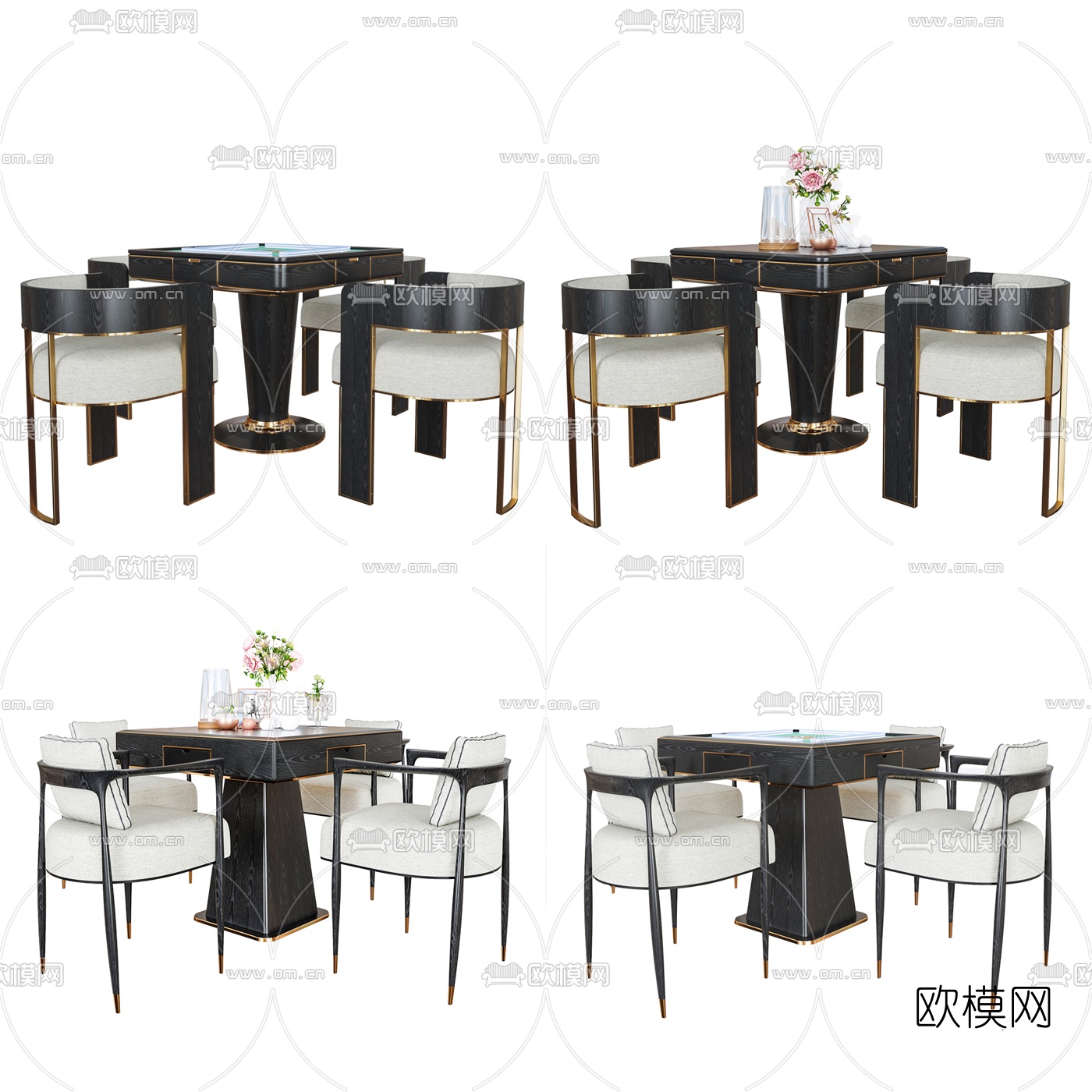 现代轻奢麻将桌椅3d模型下载（渲染图1）