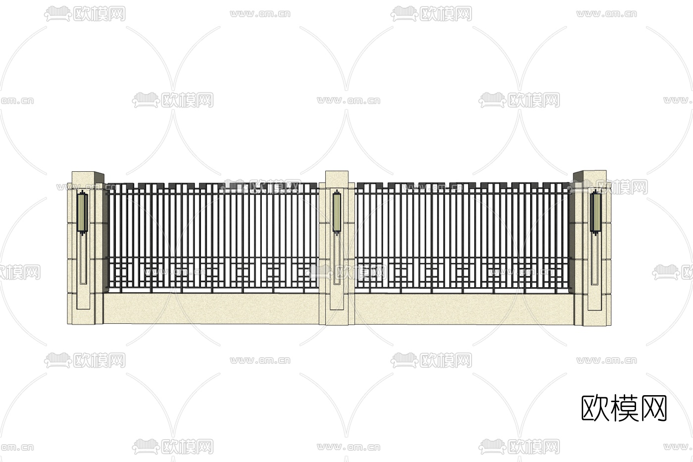新中式围墙免费su模型下载