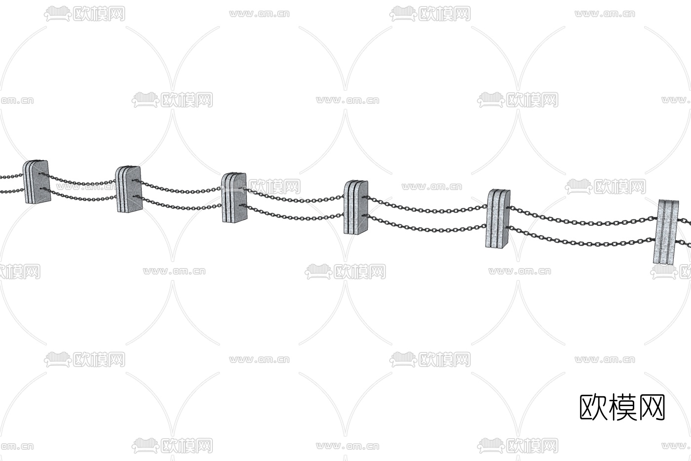 现代石墩铁链护栏免费su模型下载