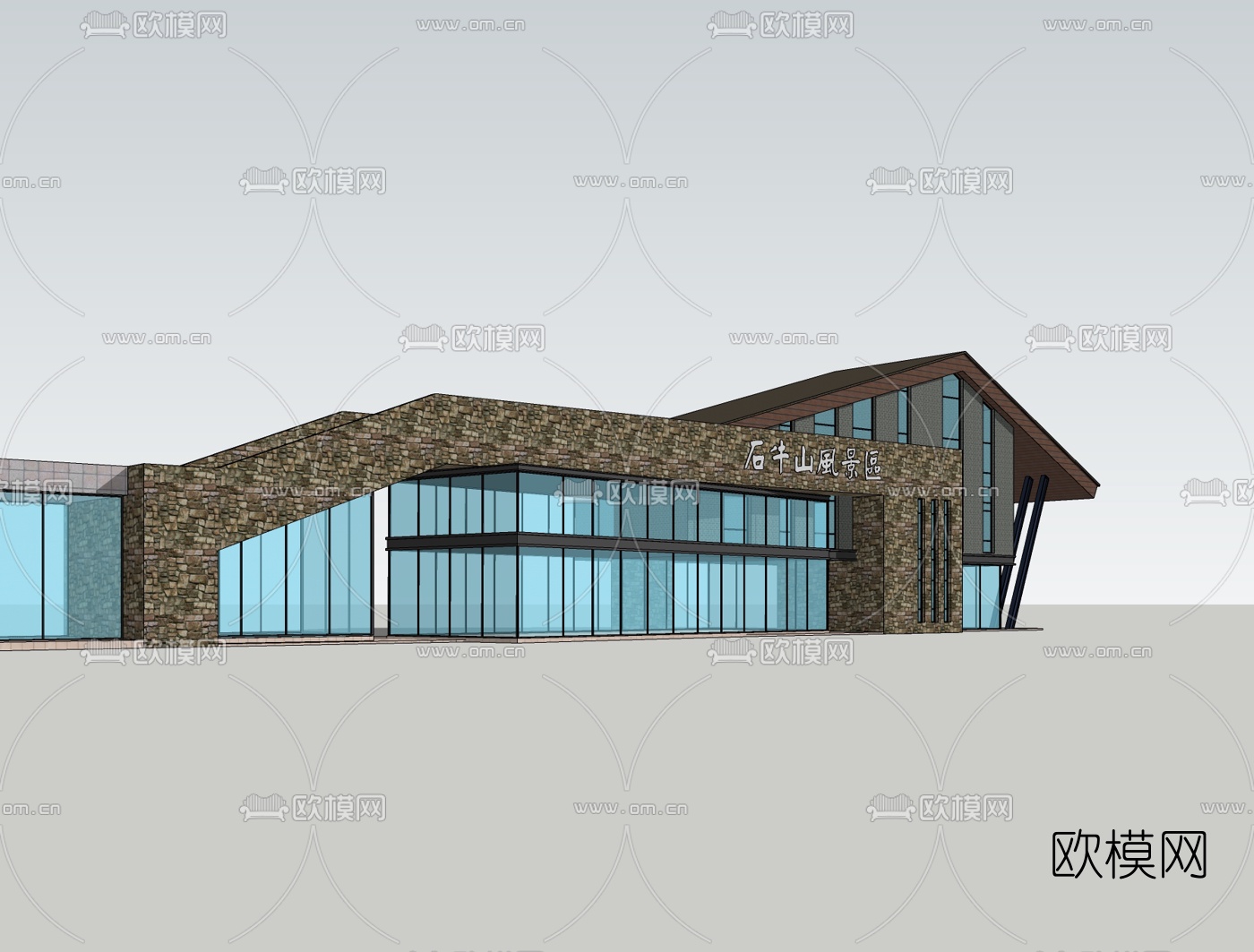 新中式景区门头免费su模型下载