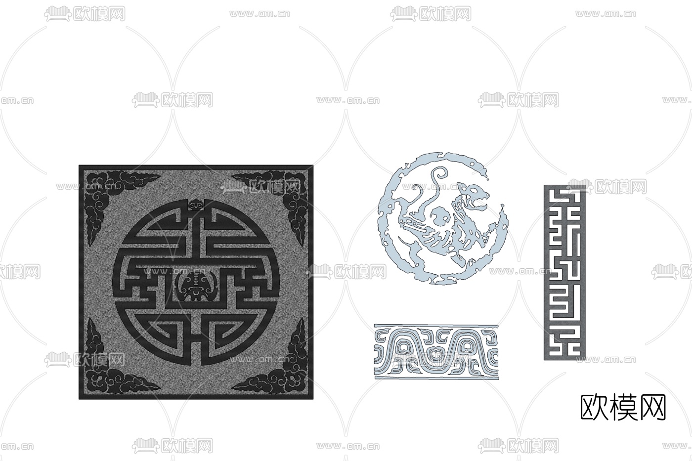 中式石刻雕花免费su模型下载