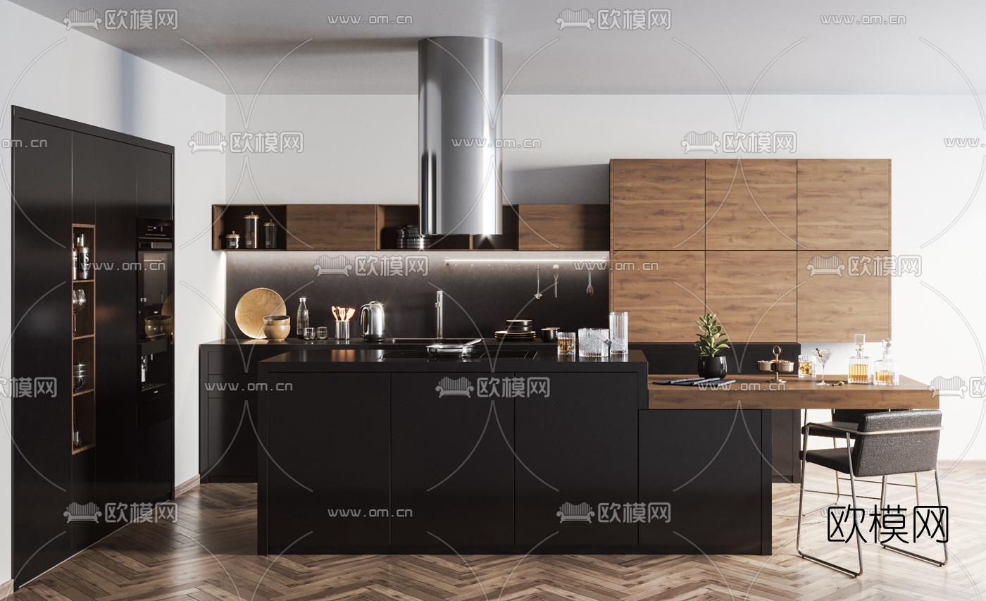 现代厨房橱柜吧台3d模型