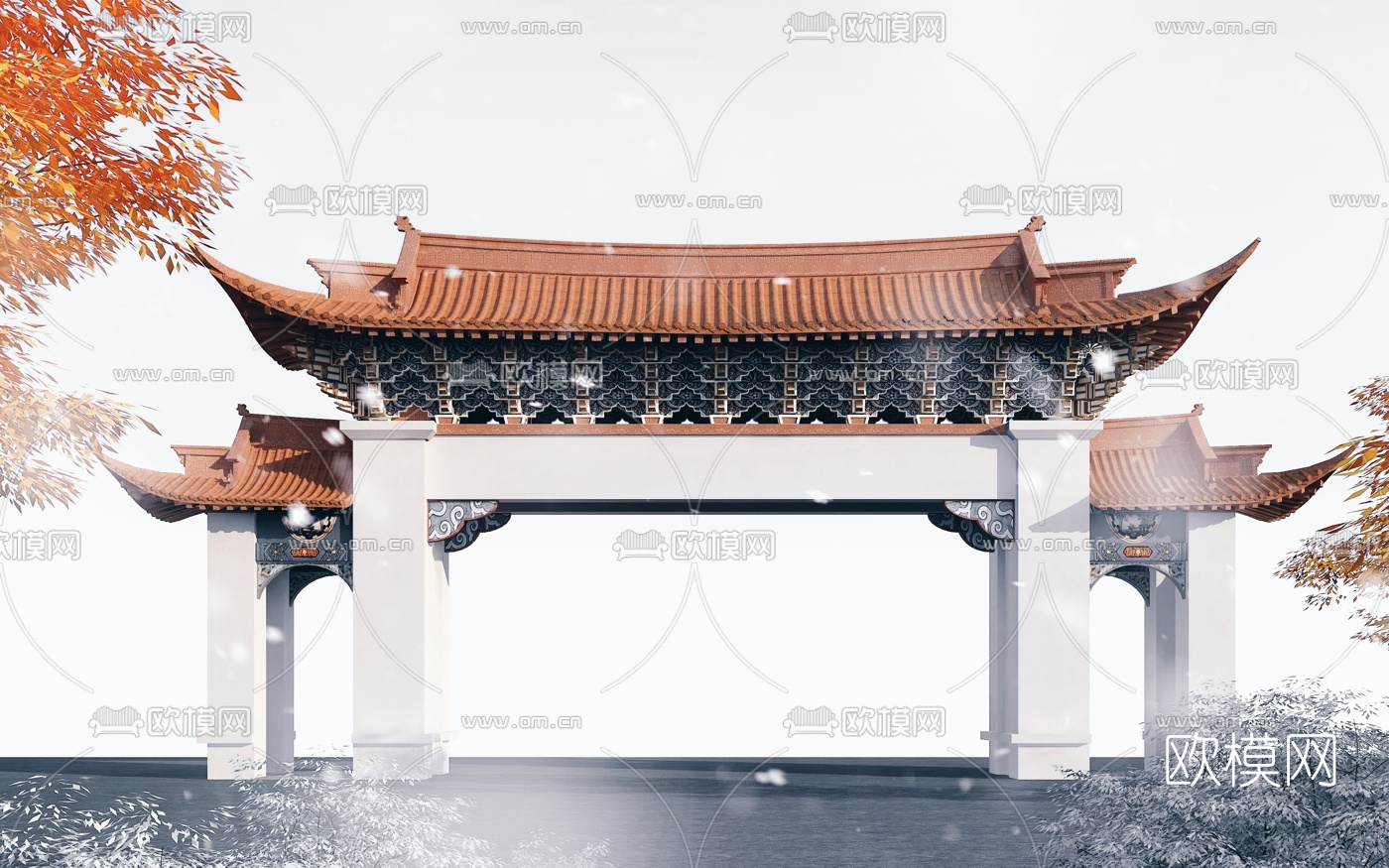 中式石牌坊古建大门3d模型下载