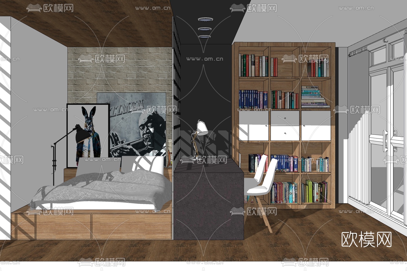 北欧简约卧室免费su模型下载