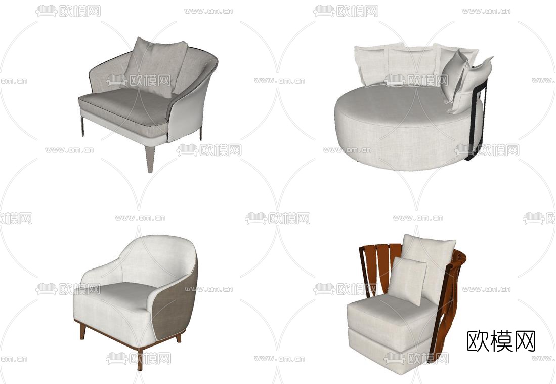 现代布艺休闲沙发su模型下载