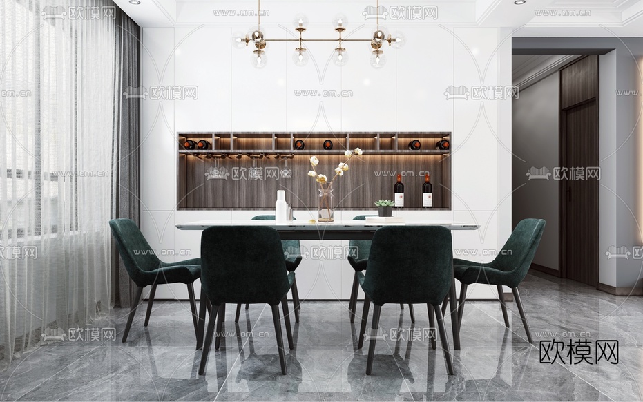 现代客厅餐厅3d模型下载(渲染图3)