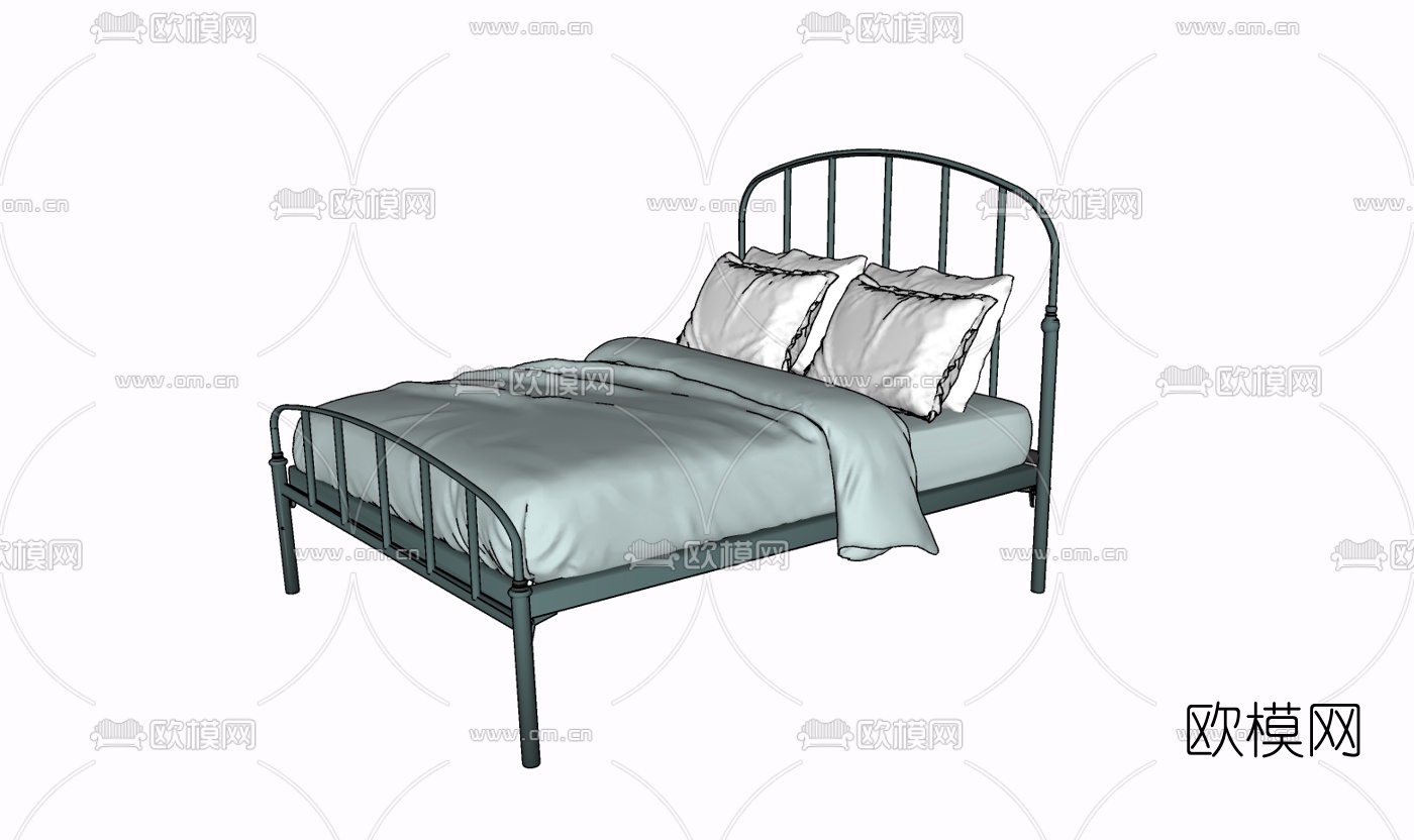 工业风布艺双人床免费su模型下载