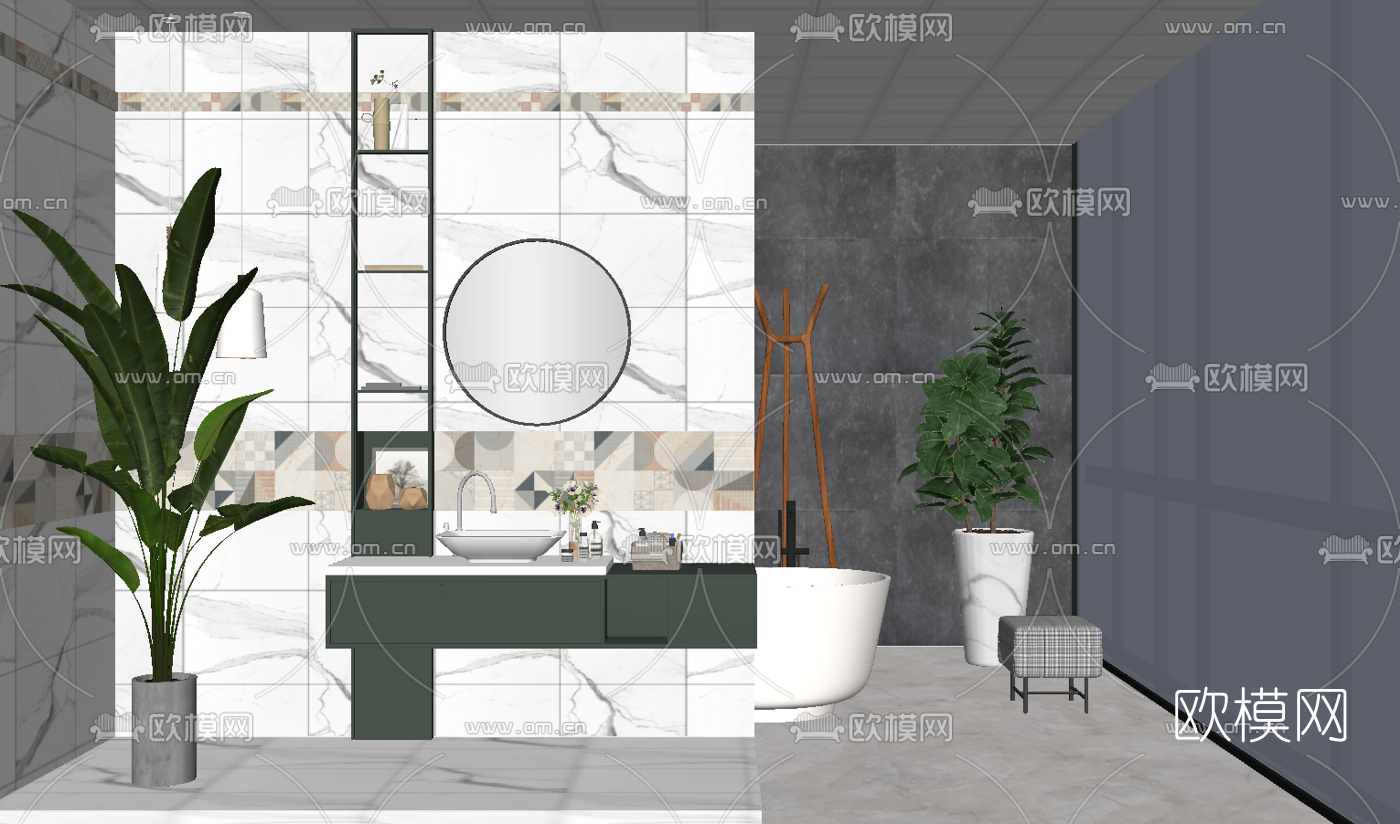 北欧卫生间浴室su模型下载