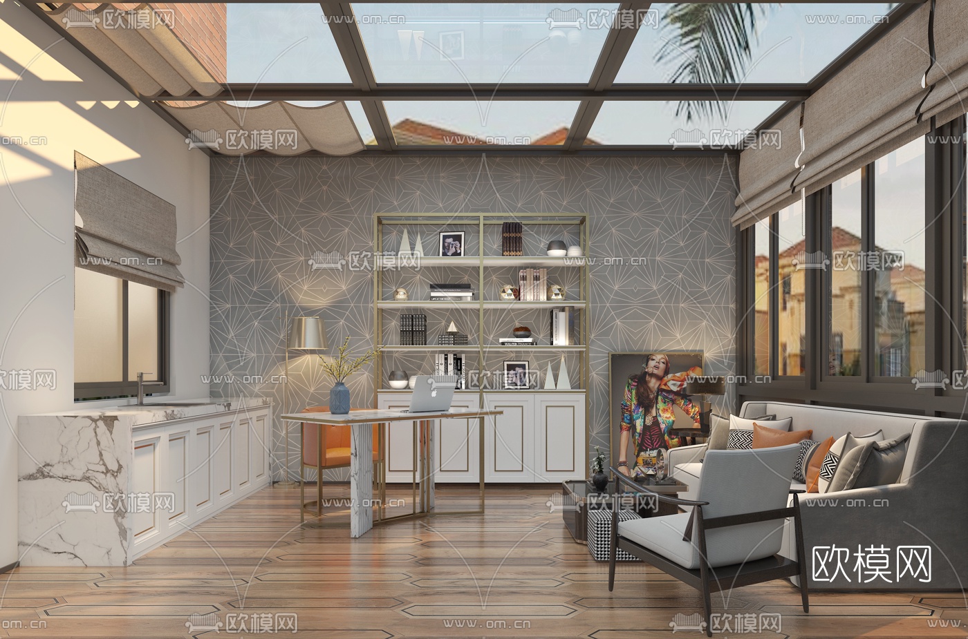 现代阳台休闲区3d模型下载（渲染图3）