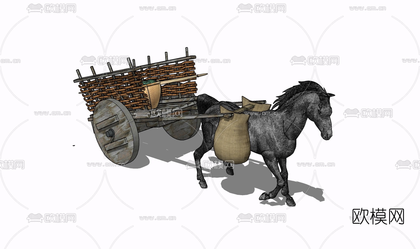 现代马车摆件免费su模型下载