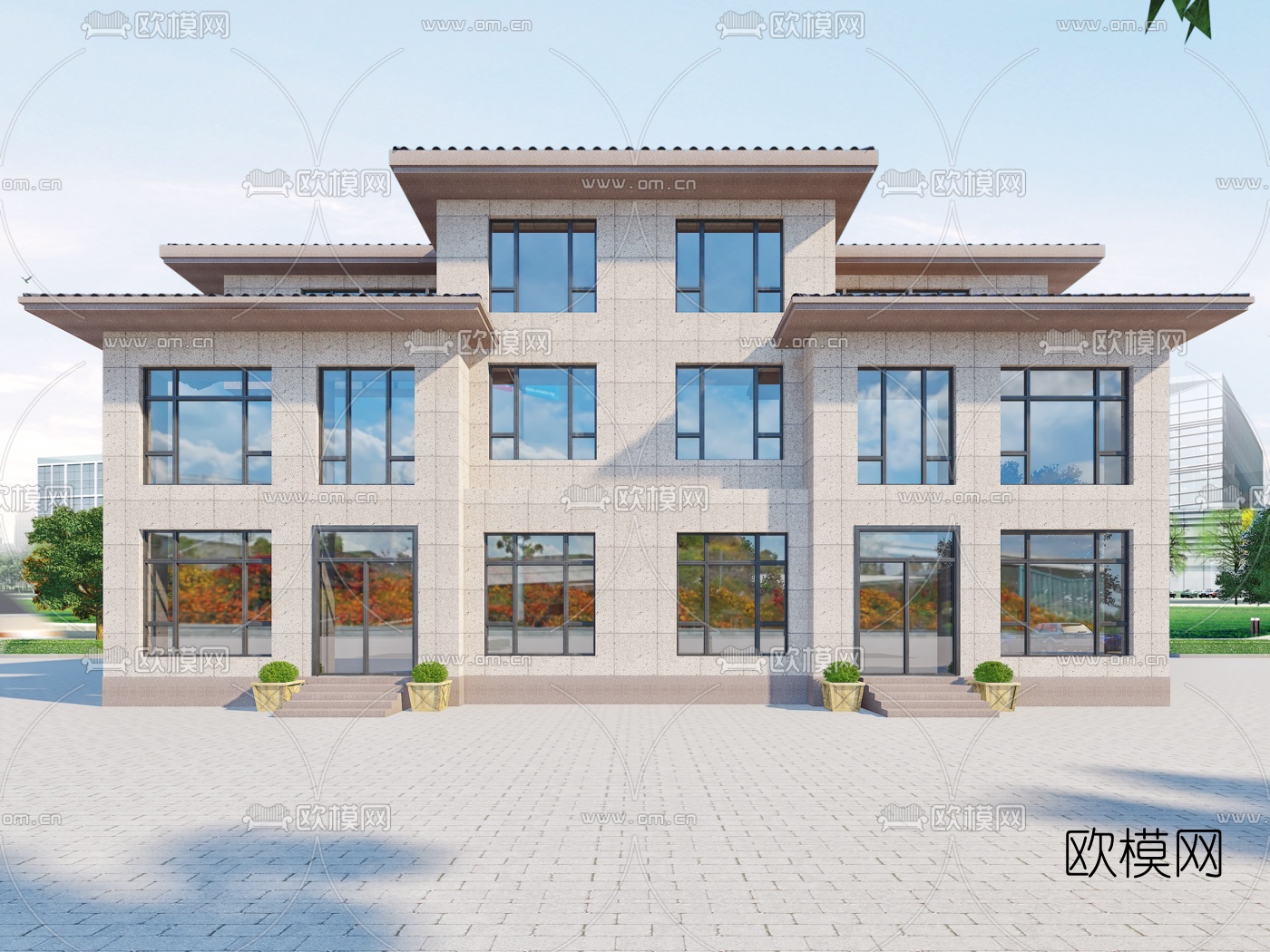 现代别墅外观免费3d模型-免费3dmax模型库-欧模网