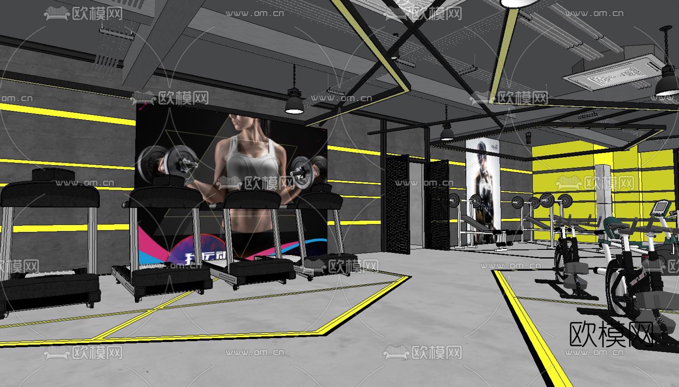 工业风健身房su模型下载（渲染图1）
