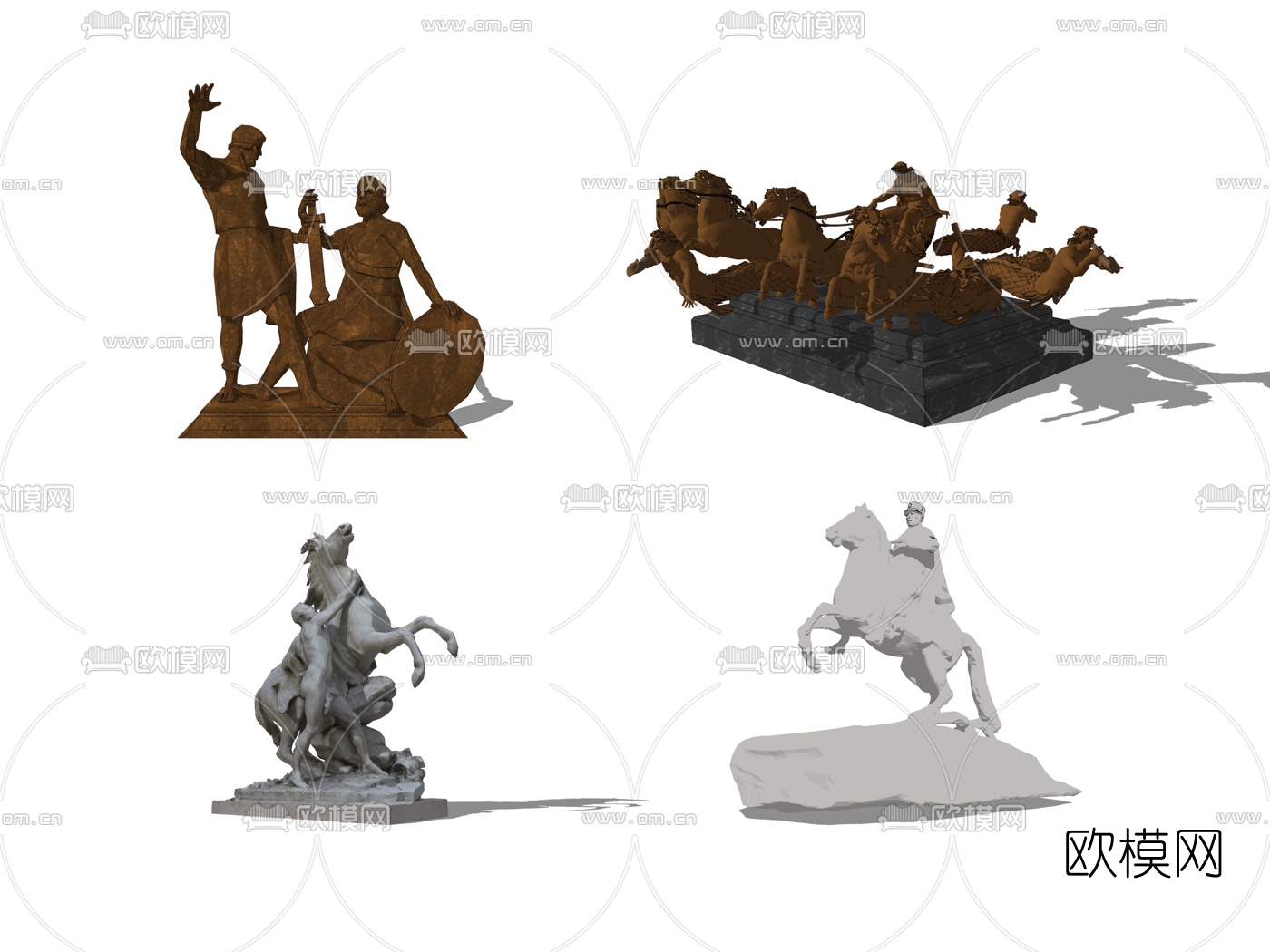 欧式骏马人像雕塑su模型下载