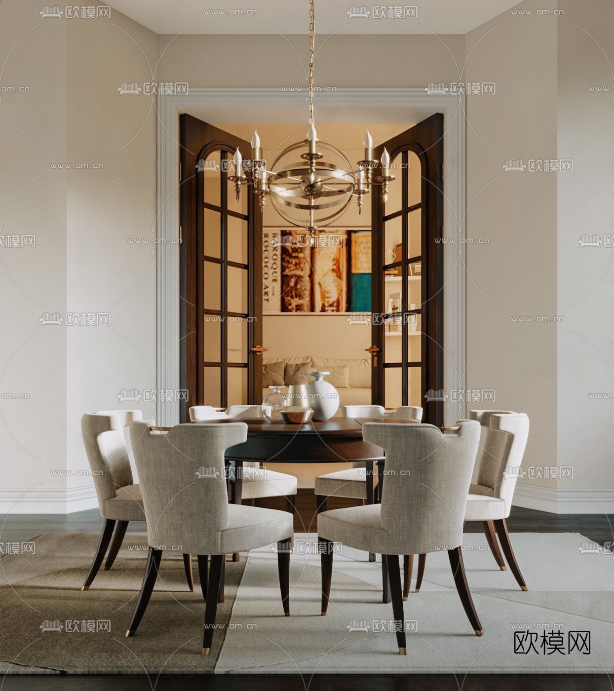 简美餐厅餐桌椅3d模型