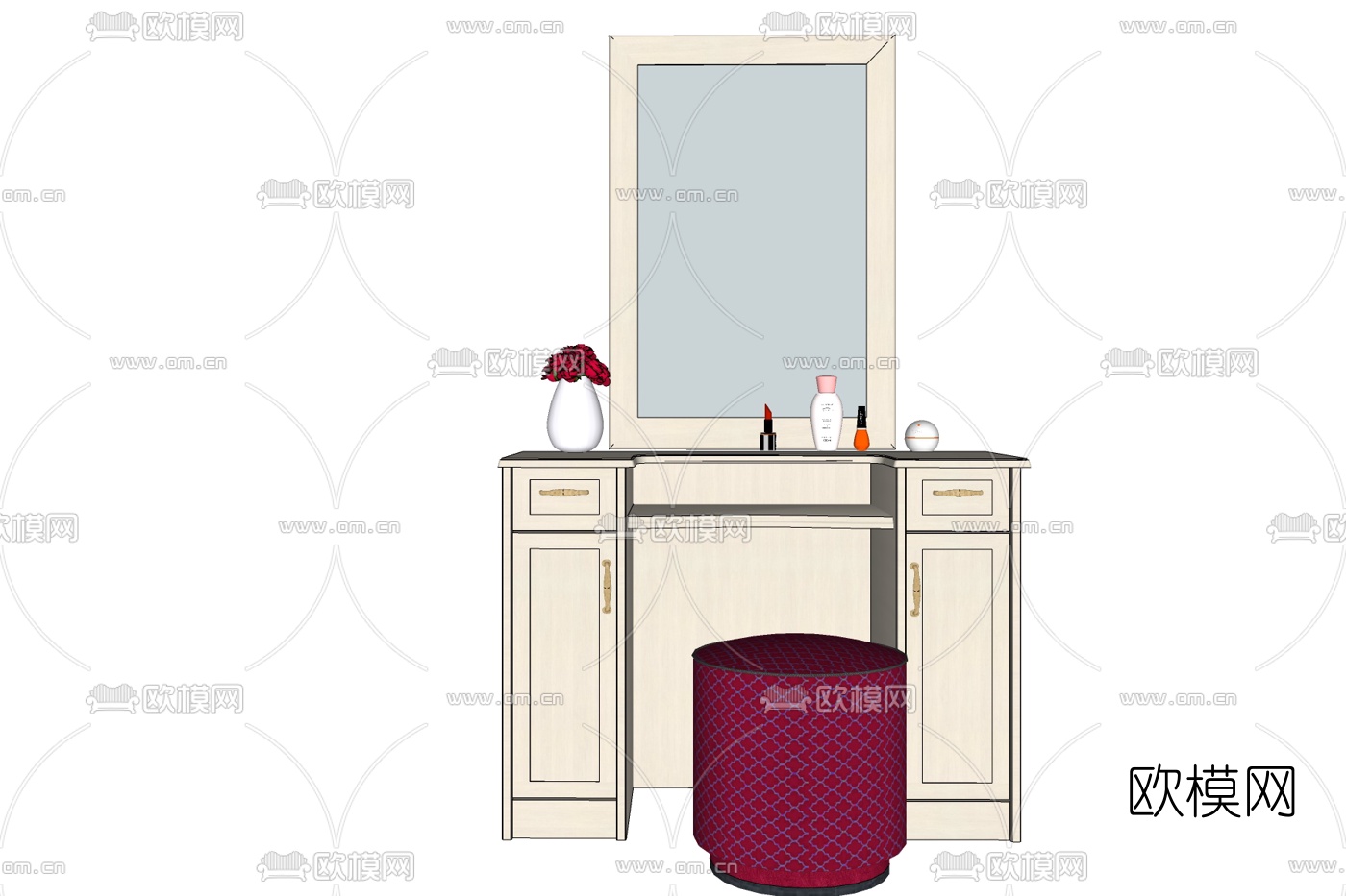 简欧实木梳妆台免费su模型下载