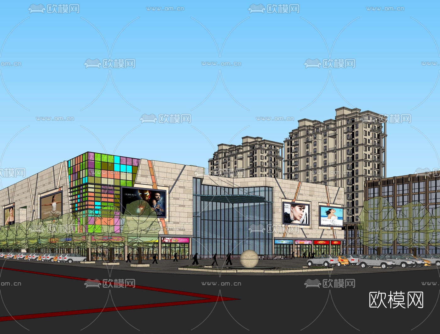 现代商业广场免费su模型下载
