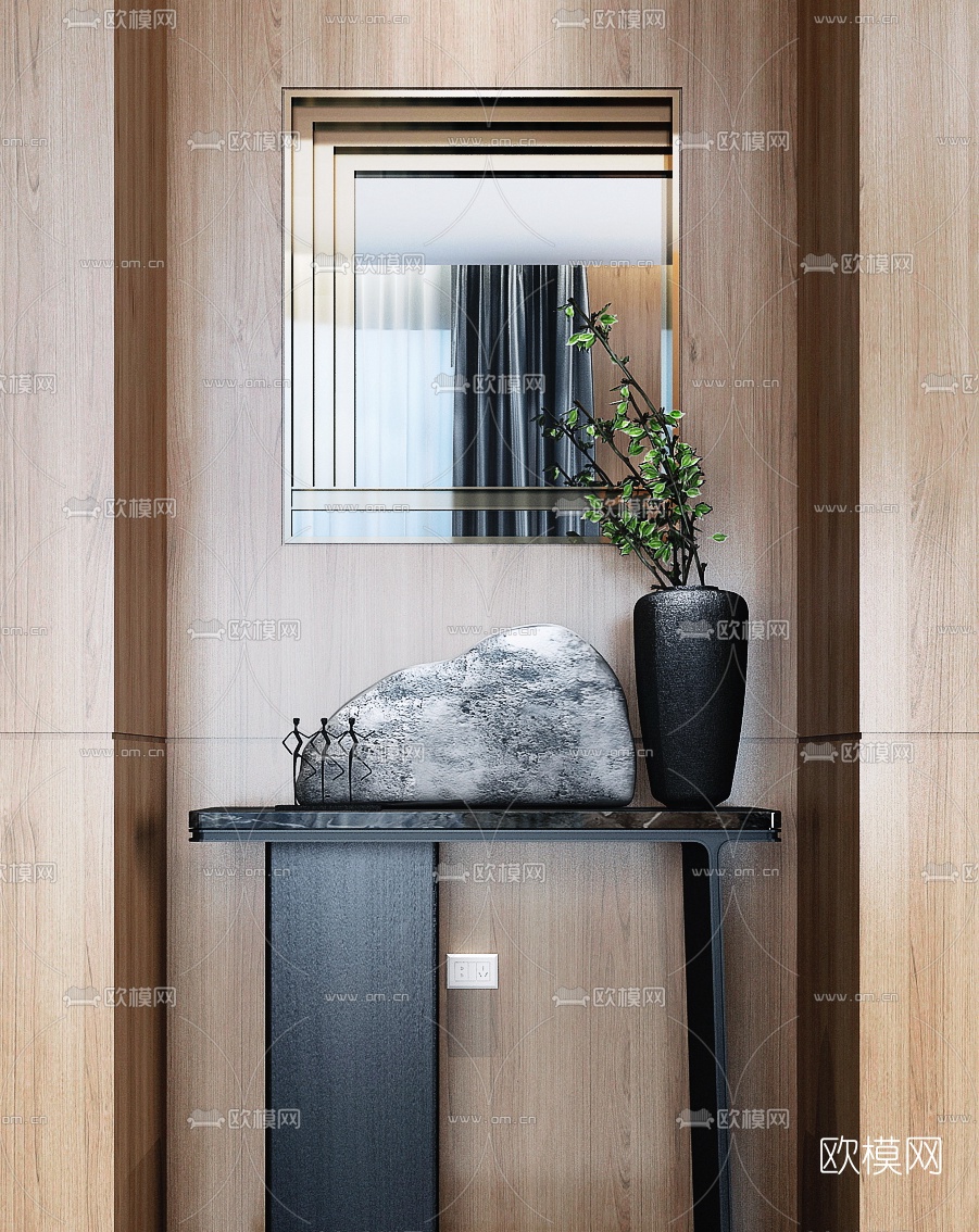 现代大理石端景条案3d模型下载（渲染图2）