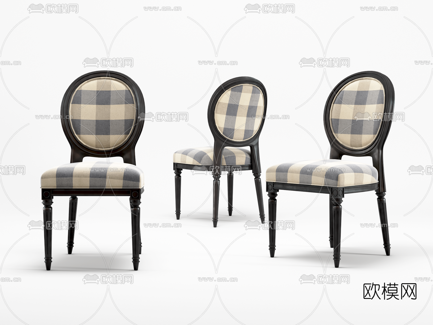 美式实木餐椅3d模型下载