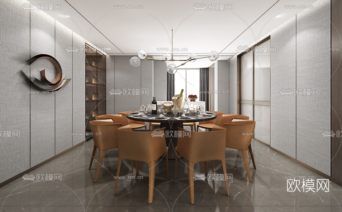 现代复式客厅餐厅3d模型