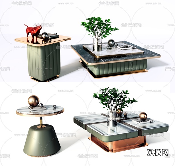 现代茶几边几摆件组合3d模型下载(渲染图1)