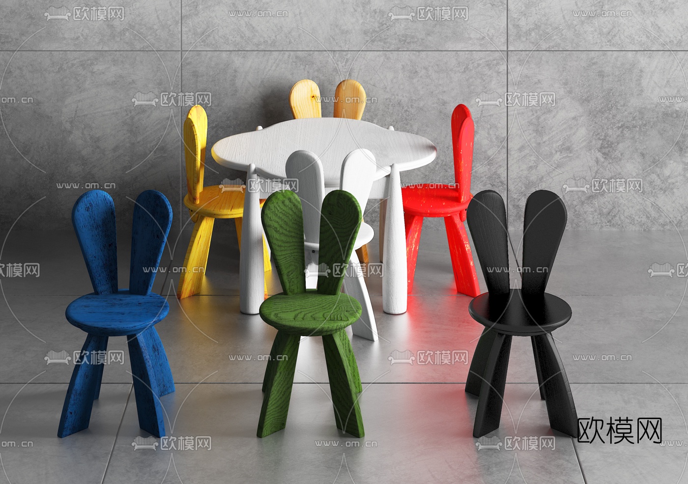 北欧幼儿园儿童桌椅3d模型下载