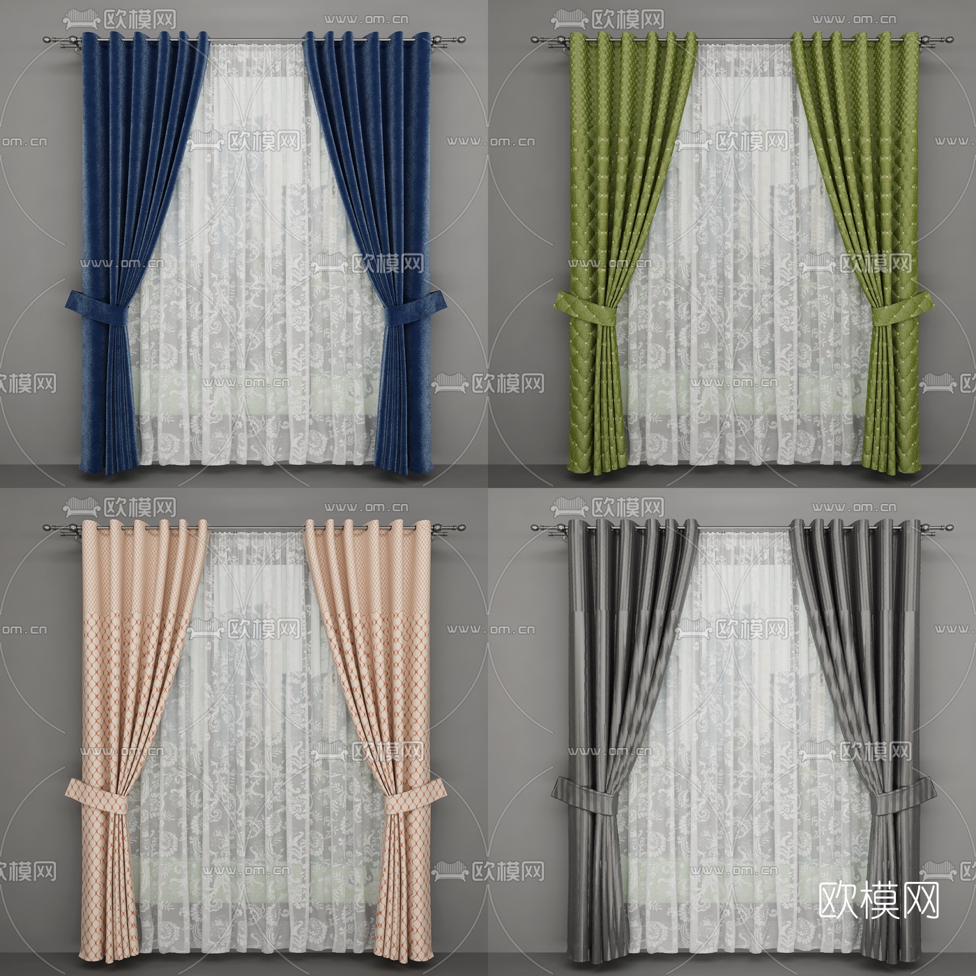 现代轻奢布艺窗帘3d模型下载