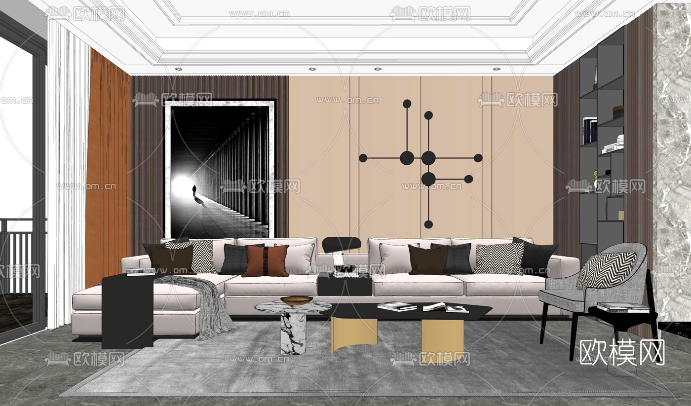 现代布艺组合沙发su模型