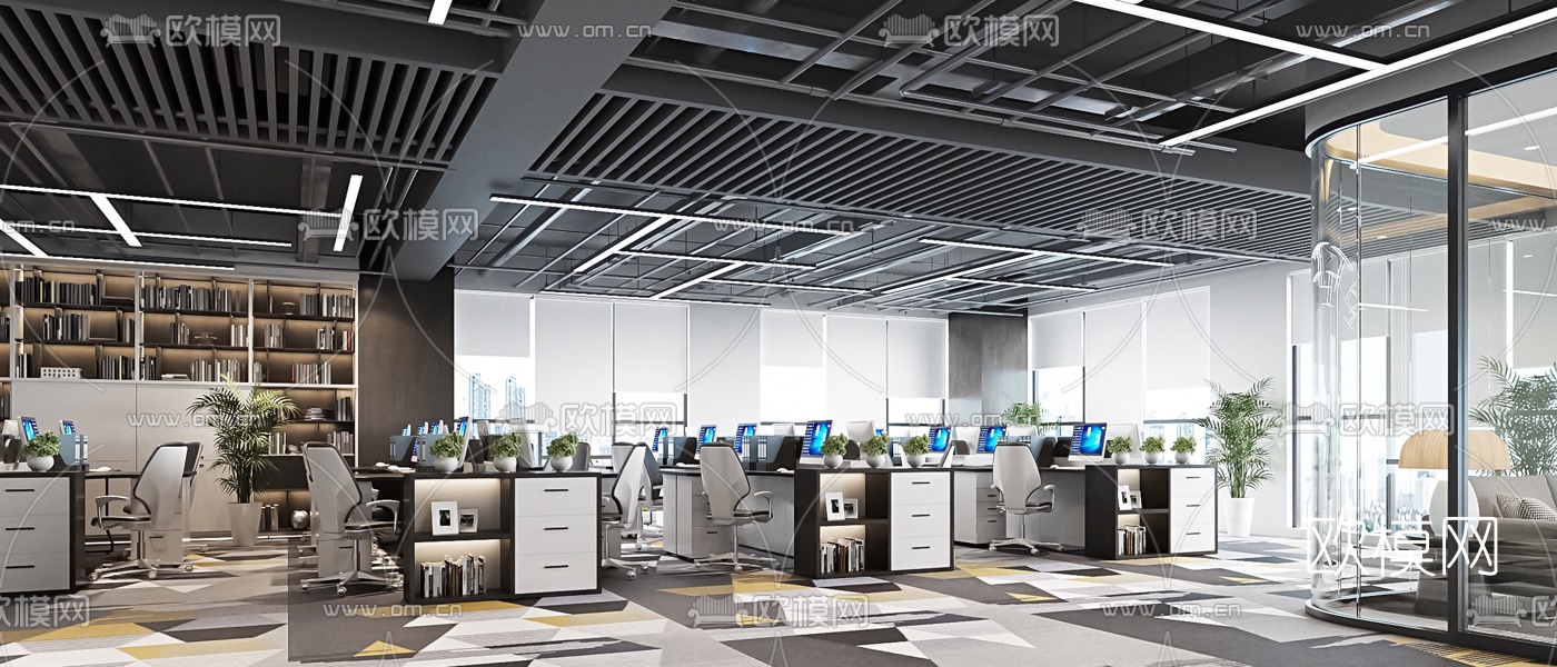 现代敞开式办公室3d模型