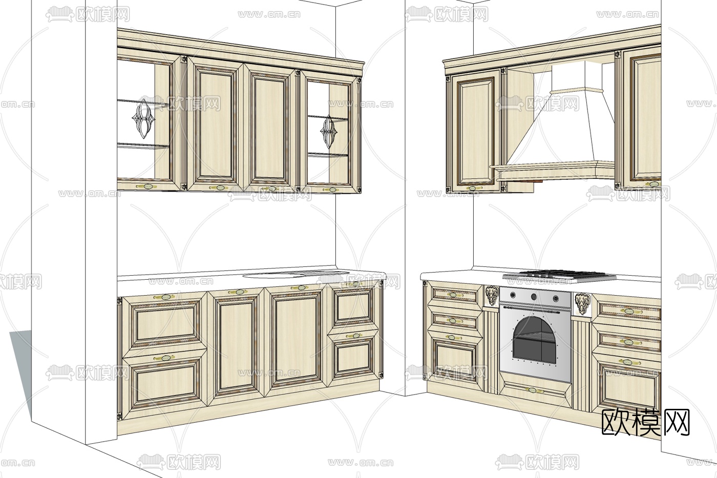 简欧厨房免费su模型下载