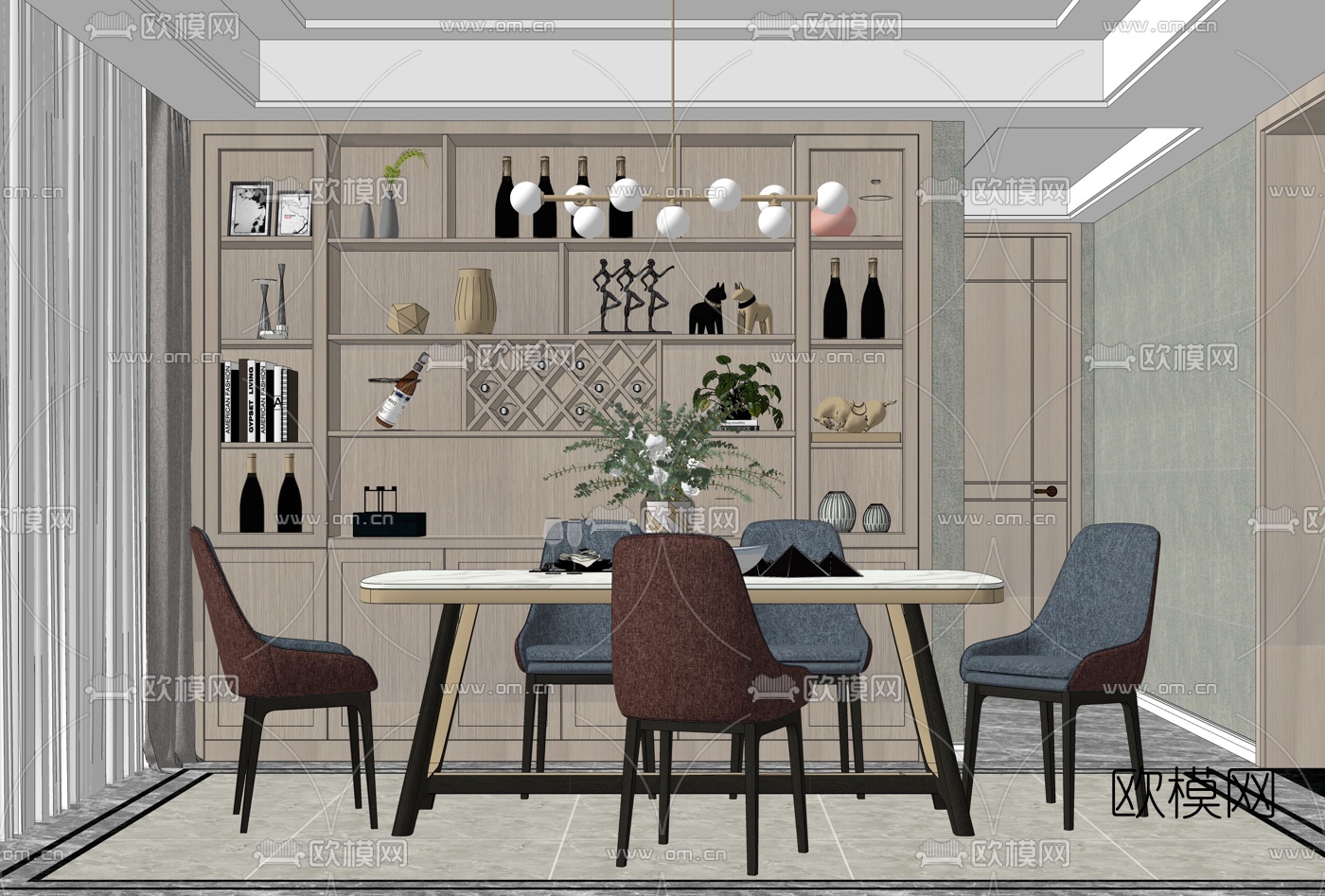现代轻奢餐厅su模型