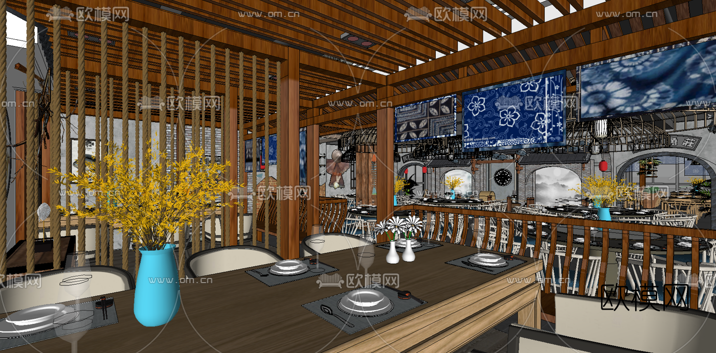 新中式中餐厅su模型