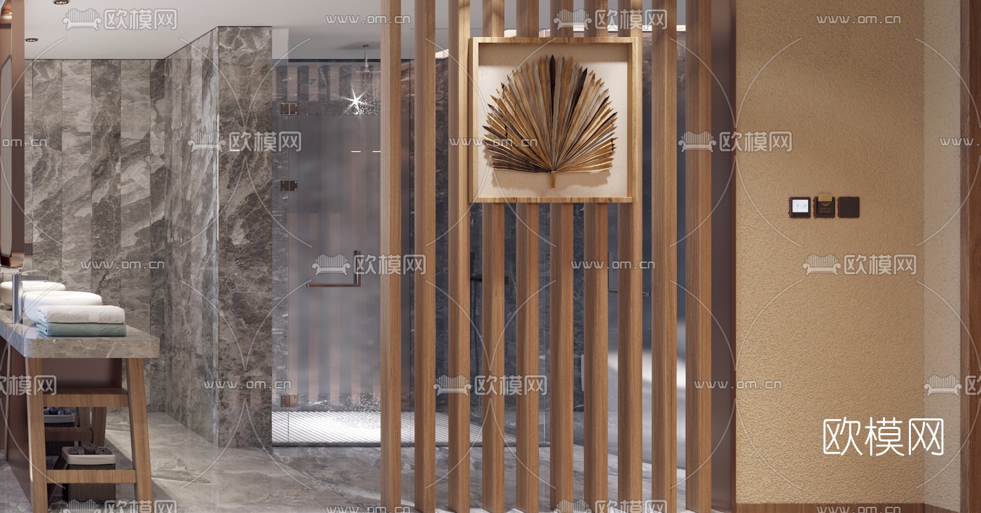 东南亚酒店客房双床房3d模型下载（渲染图5）