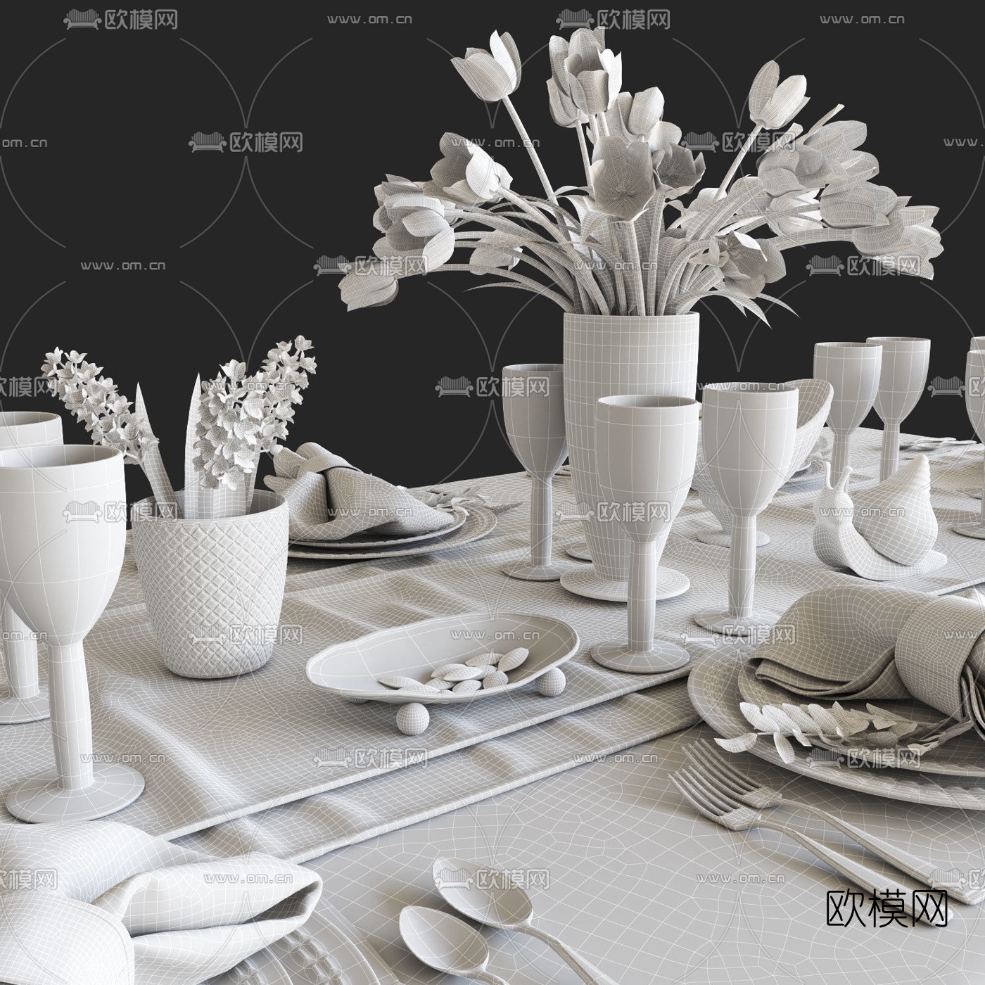 现代西餐餐具组合3d模型下载（渲染图3）