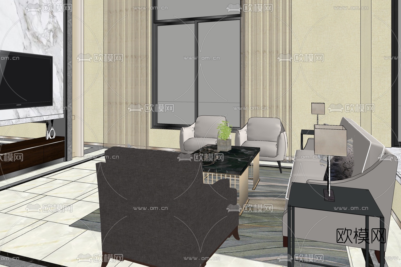 现代别墅大堂免费su模型下载