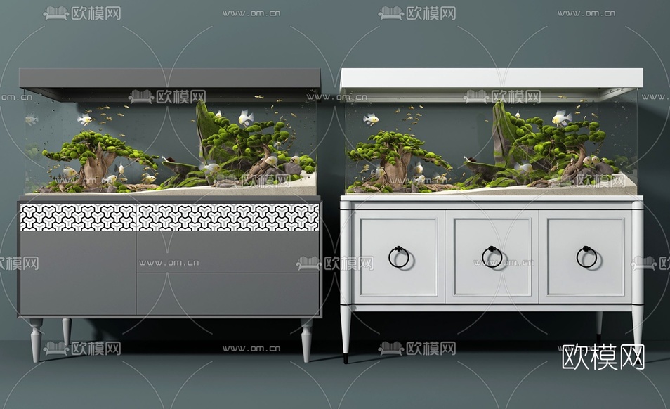 现代玻璃鱼缸组合3d模型下载