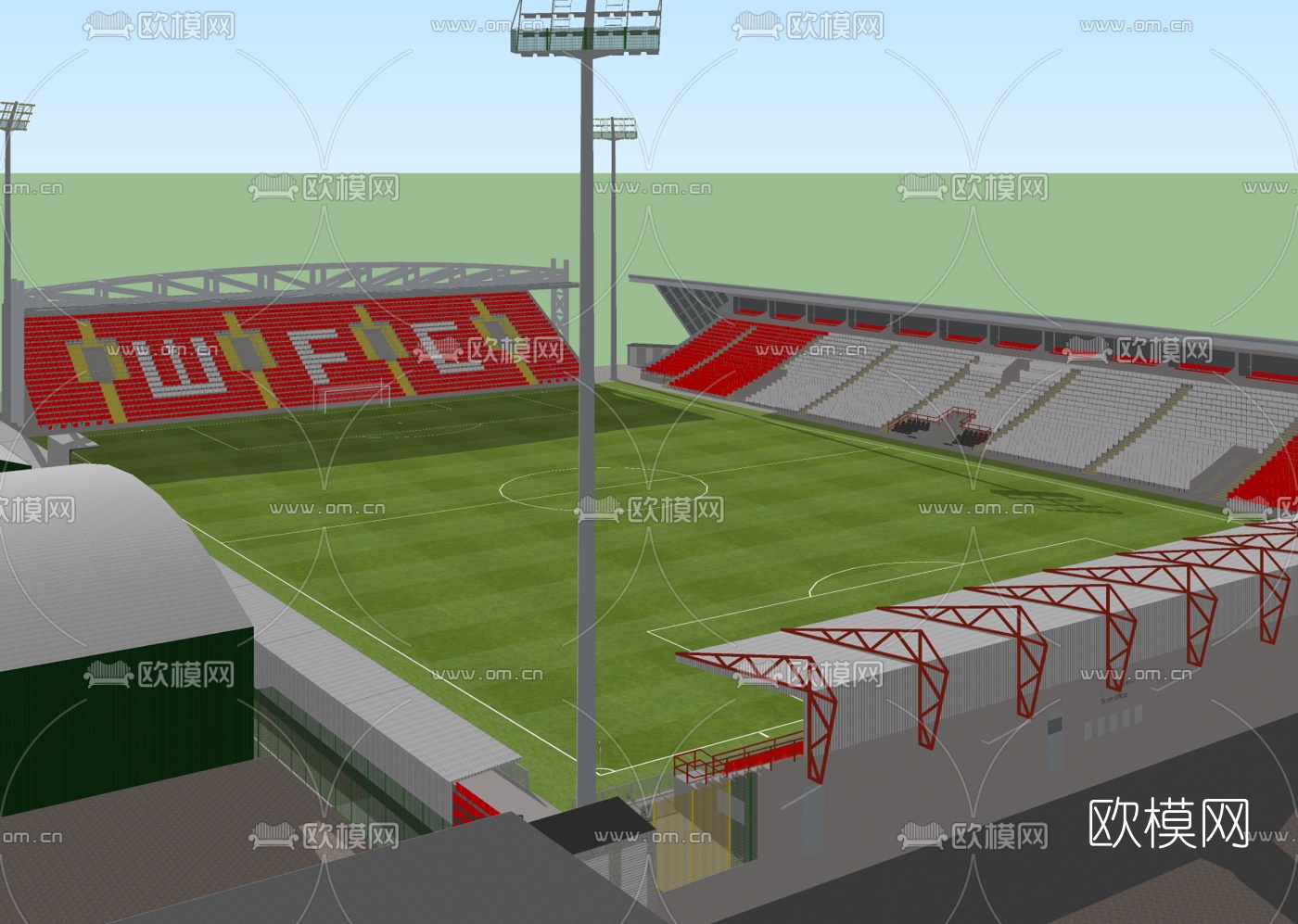 现代足球场免费su模型下载