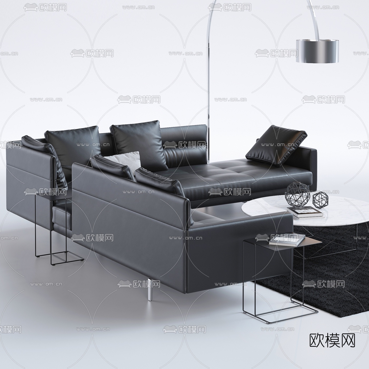 现代办公皮革转角办公沙发3d模型