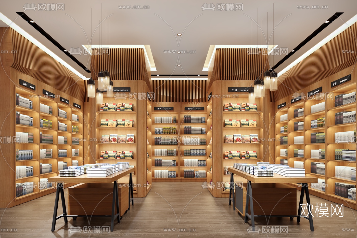 现代党建展厅书吧3d模型下载（渲染图4）