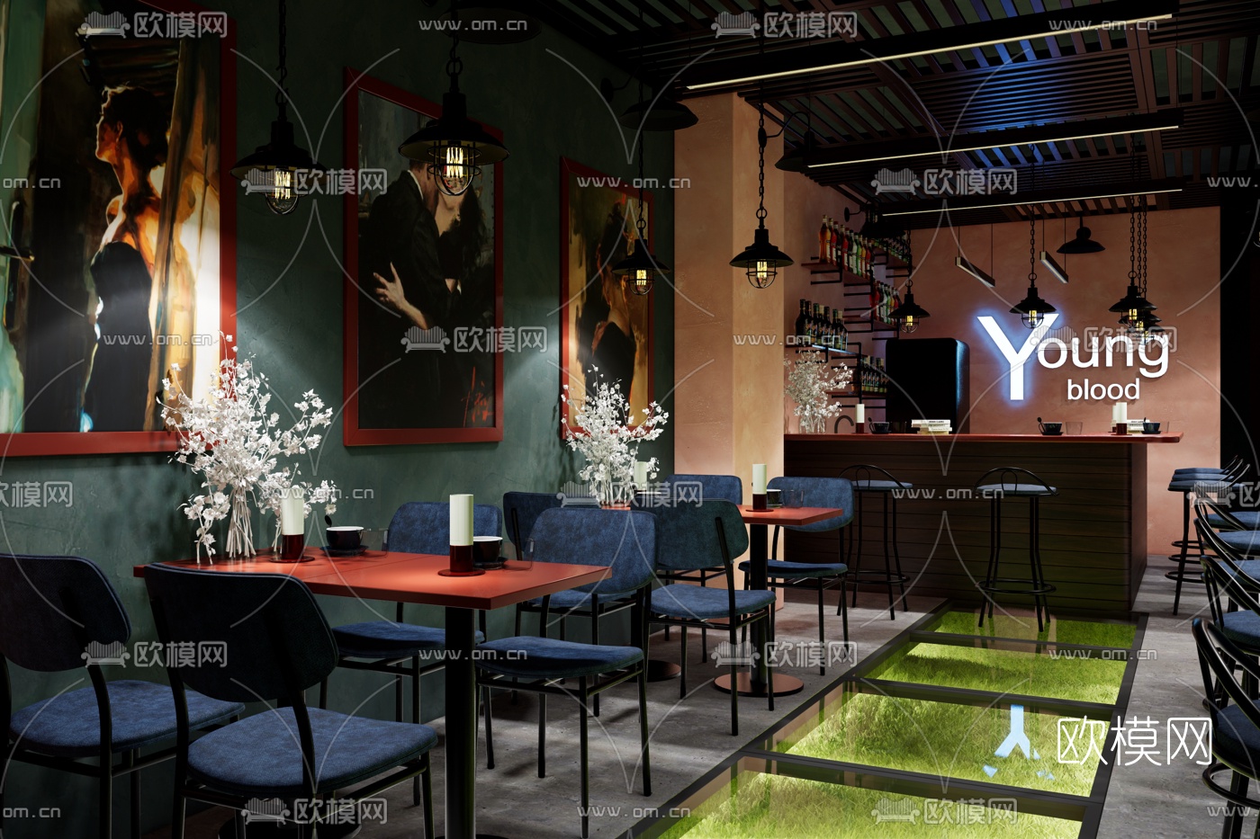现代简约咖啡厅su模型下载（渲染图2）