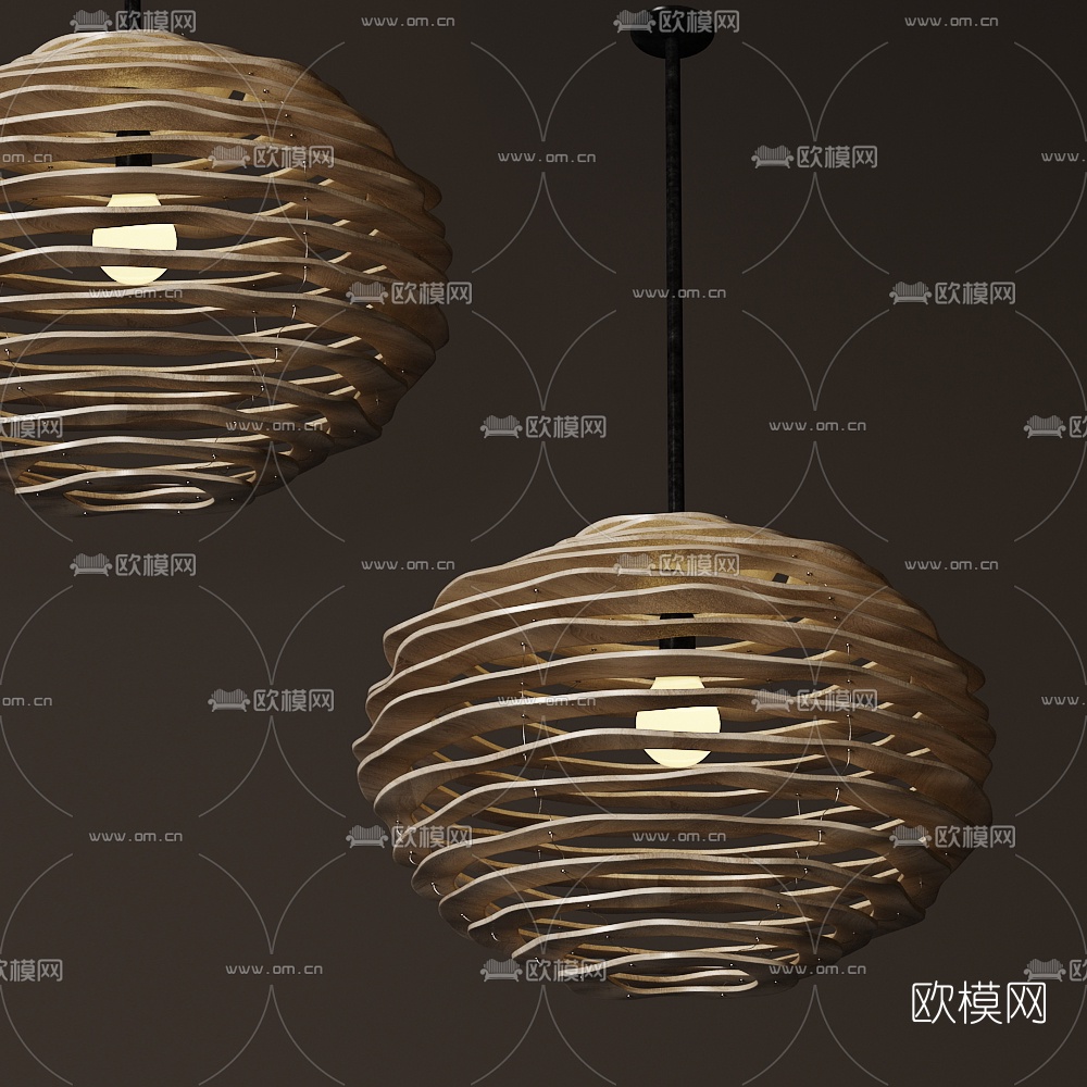 自然风镂空实木吊灯3d模型下载