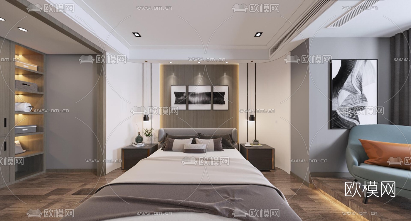 现代复式卧室主人房vr全景3d模型