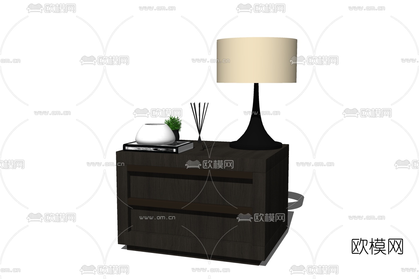 现代实木床头柜免费su模型下载