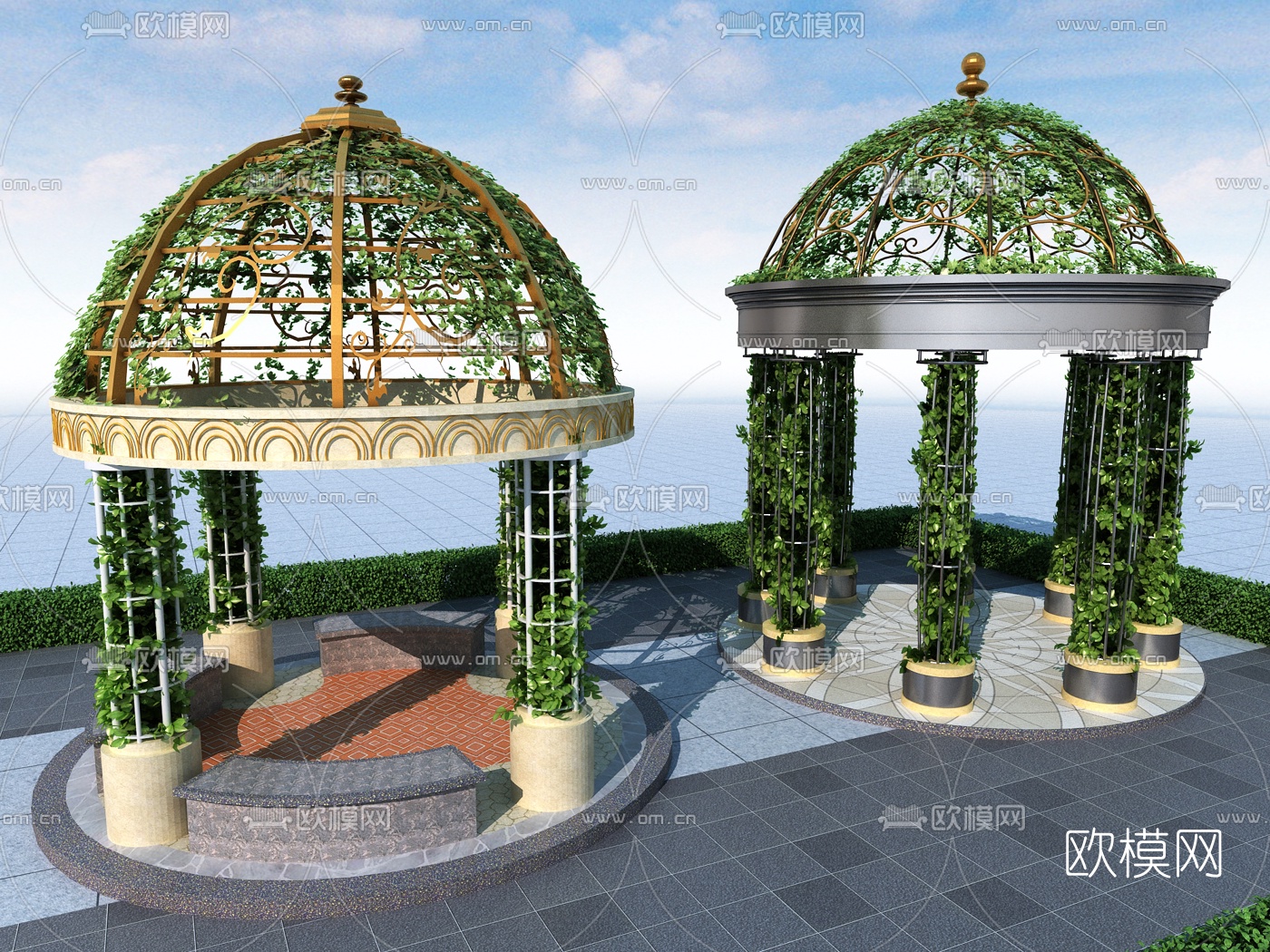 欧式藤萝爬藤景观亭3d模型下载（渲染图2）