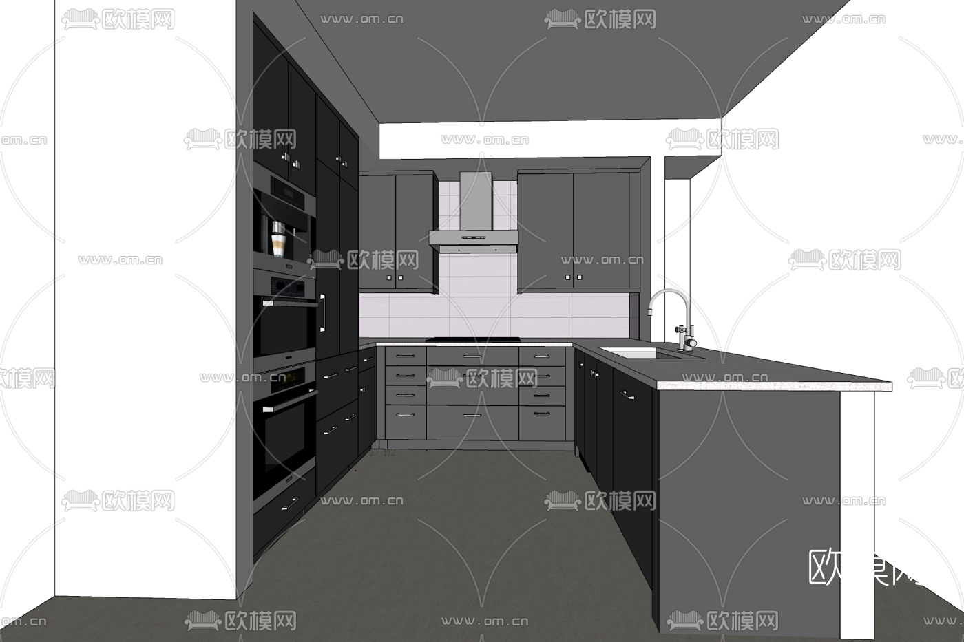 现代简约厨房免费su模型下载