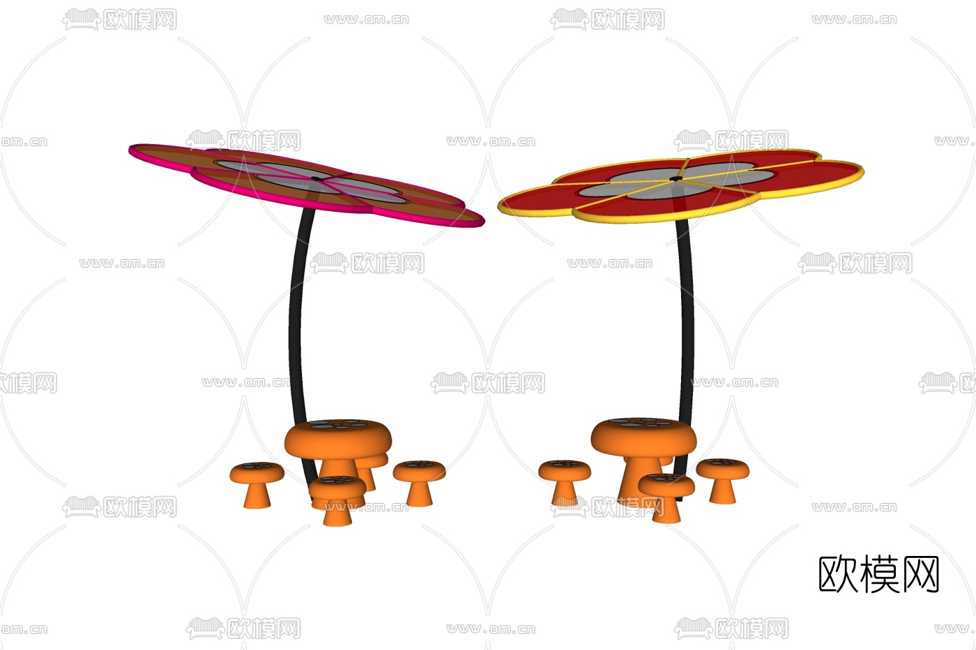 现代花瓣儿童桌椅免费su模型下载